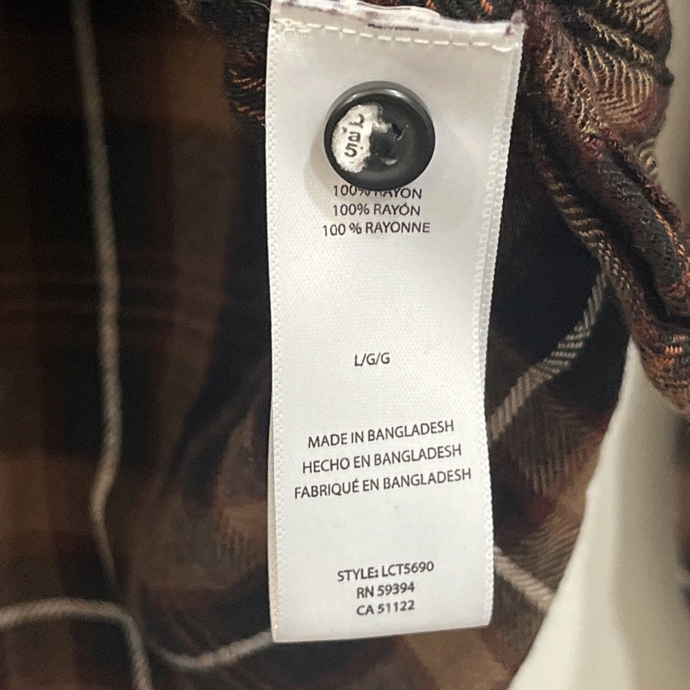 Beach Lunch Lounge Women's Button Down Shirt Brushed Flannel Brown Size Large - Picture 8 of 9